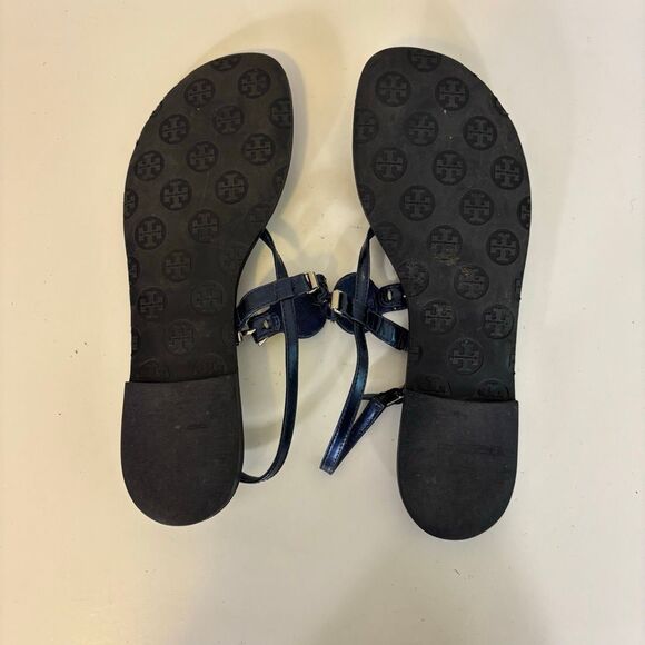 Tory Burch Blue Leather Sandals with Back Strap Size 9 - Picture 6 of 8